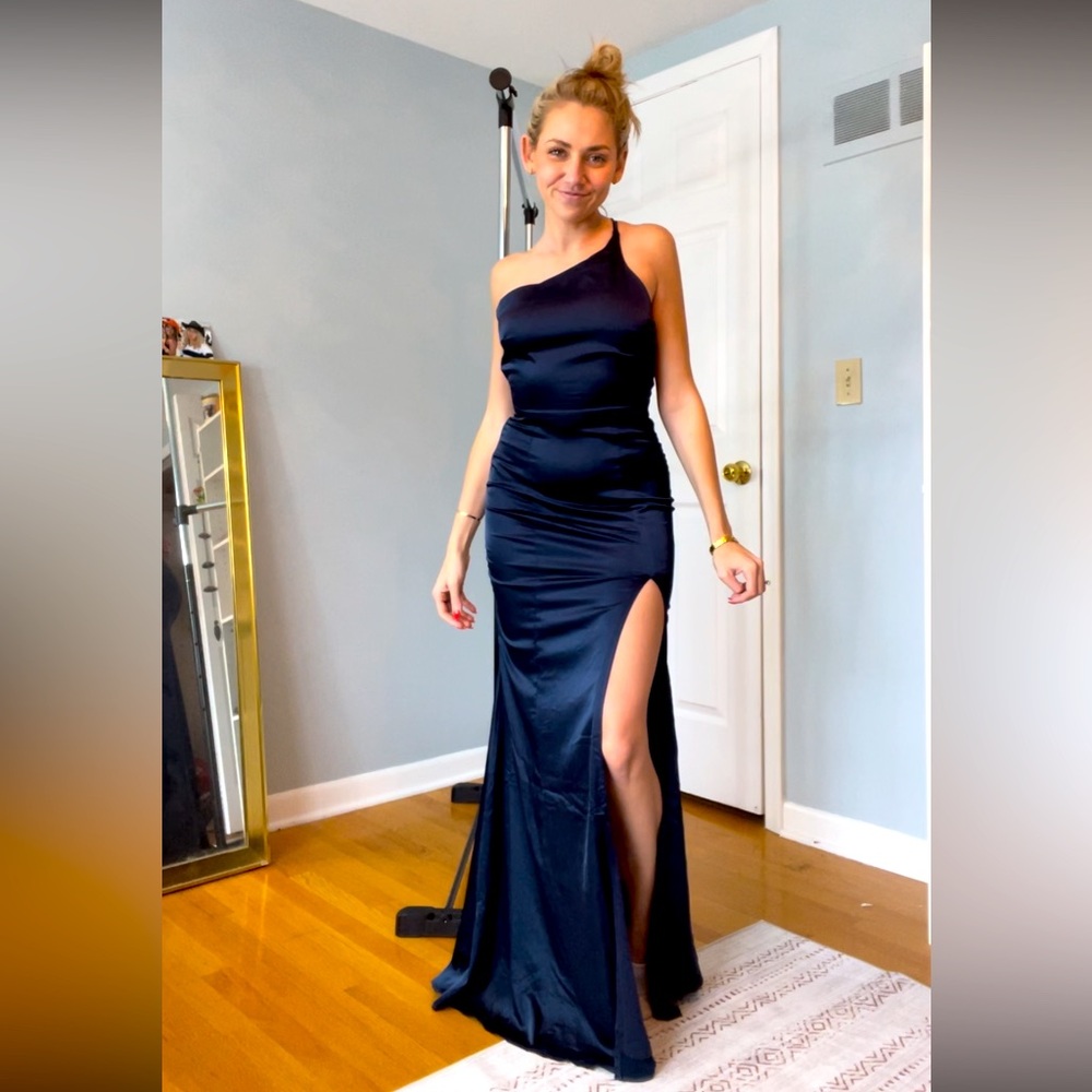Showpo Navy Satin Dress
